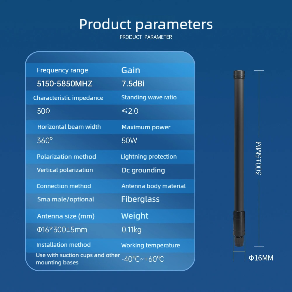 5.8GHz Omnidirectional Fiberglass Antenna, Outdoor Waterproof High Gain, Base Station Antenna with Anti-Interference for Drones and Surveillance