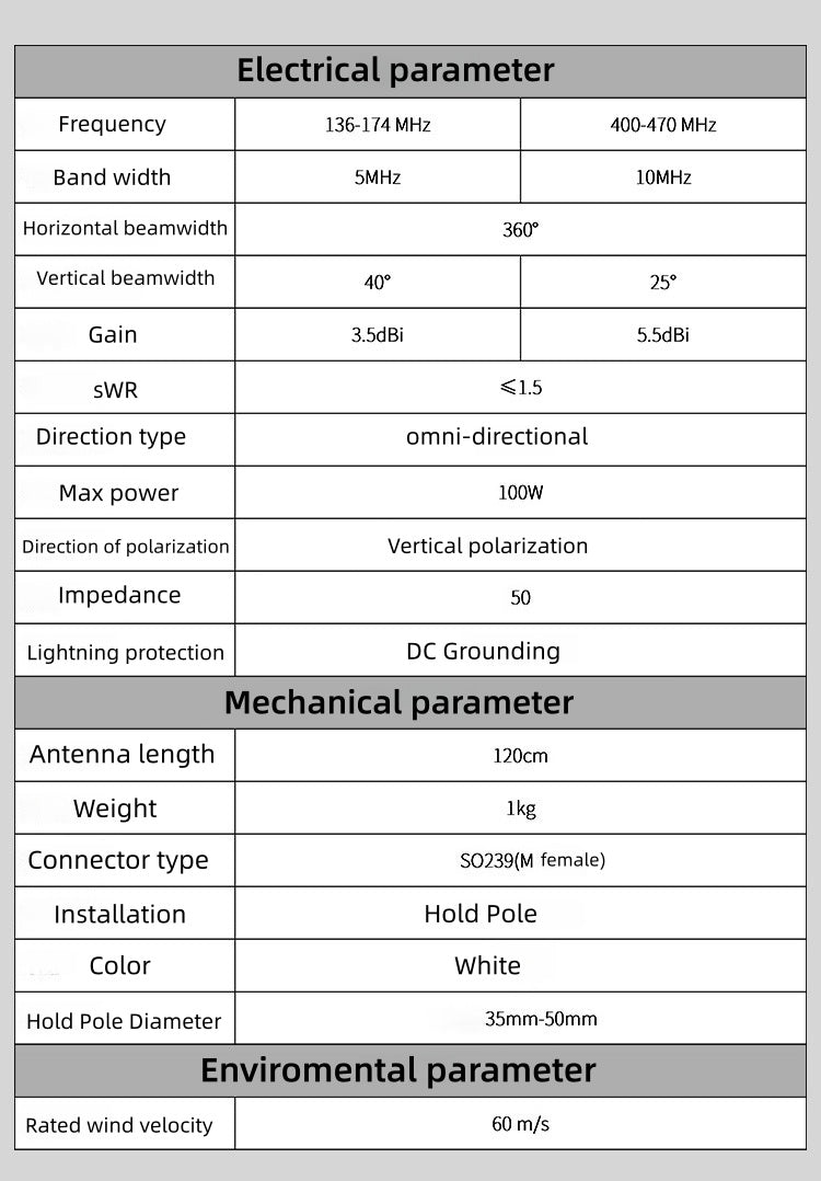 Fiberglass antenna UV dual-band 144/435 MHz rod car radio suction cup walkie-talkie handheld signal booster