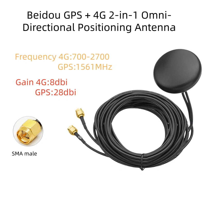 Beidou GPS + 4G 2-in-1 Omni-Directional Positioning Cabinet Antenna, Dual-Mode Dual Cable Output, SMA Male Connector, 3 Meters Cable