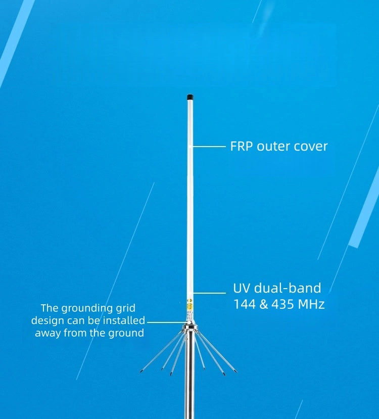 Fiberglass antenna UV dual-band 144/435 MHz rod car radio suction cup walkie-talkie handheld signal booster