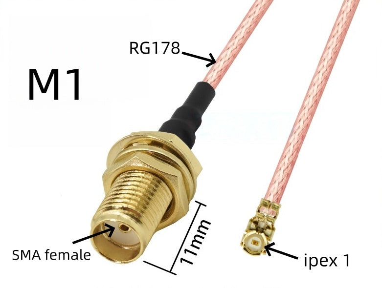 IPEX to SMA connection line female connector outer threaded inner hole IPX adapter cable U.FL RF antenna coaxial feeder 1st generation